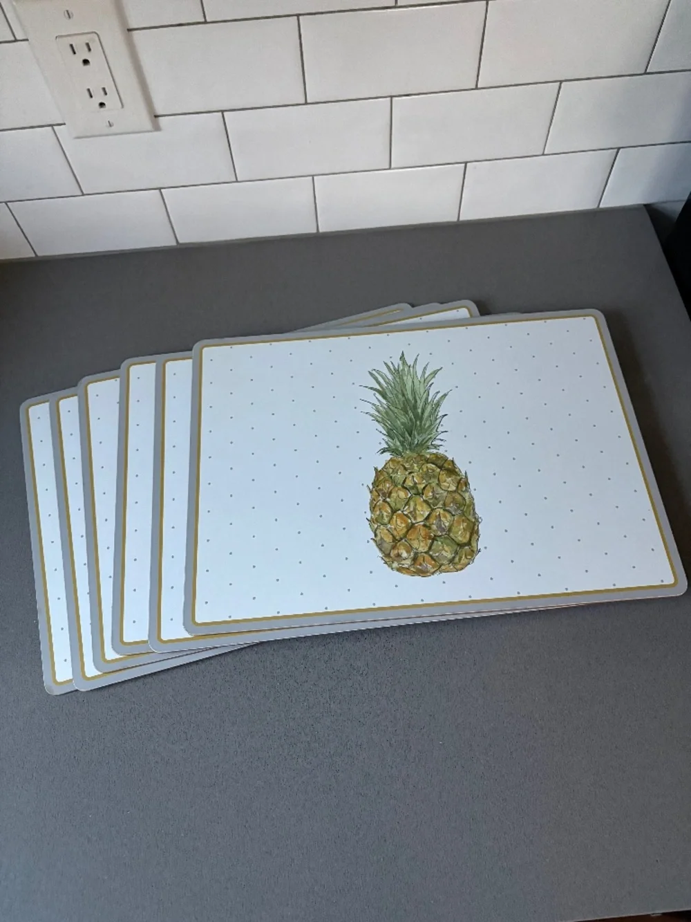 Cork Placemats Pineapple Set of 6 White Gray Gold